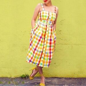 Bright Multicolor Gingham Sundress with Belt